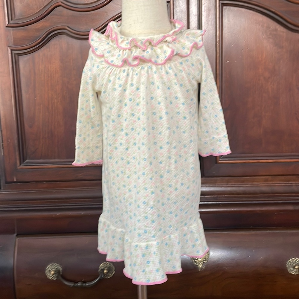 Vintage Carter’s Floral Ruffle Nightgown Girls 12M Pink Blue Pajamas